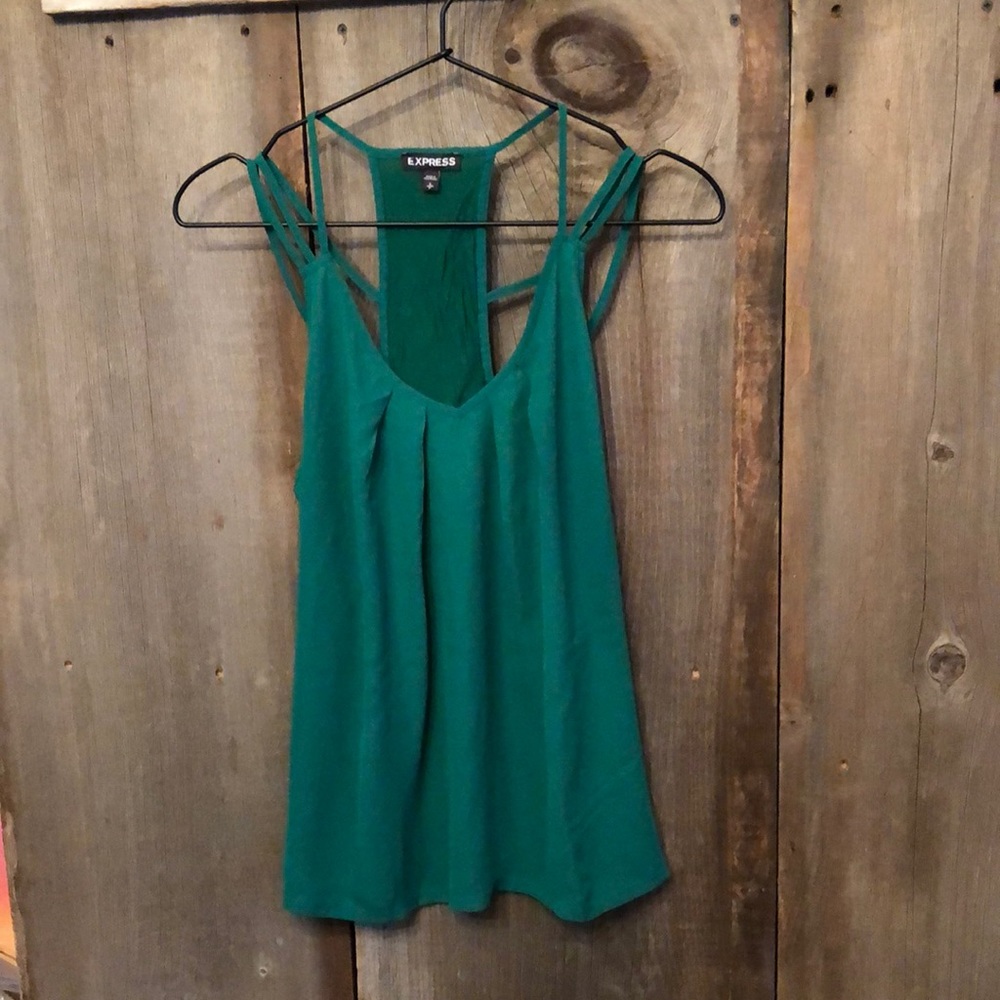 Express Green Strappy V-neck Mixed Media Racerback Tank Camisole Size Small